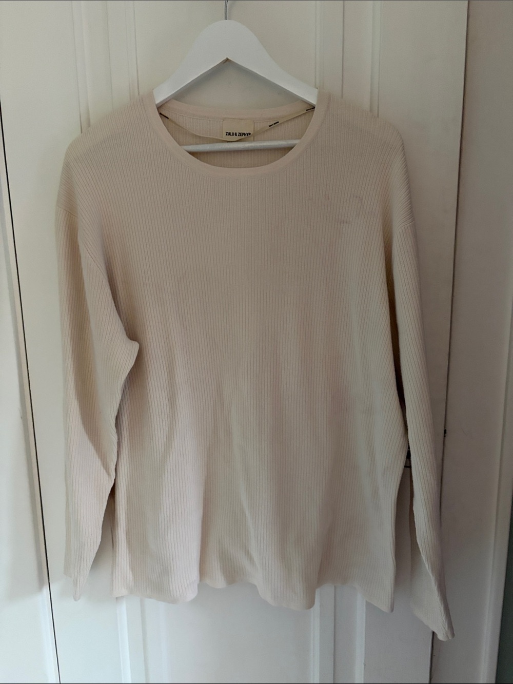 Zulu & Zephyr • Cream Ribbed Cotton Sweater Tee (Size US 4)